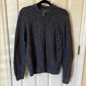 Van Heusen Heather Blue Zip Up Sweater with Ribbed Cuffs and Crew Neckline, M